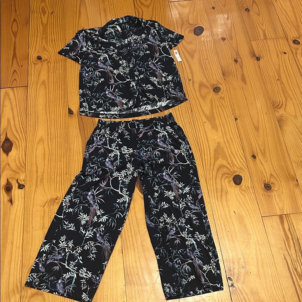 Soma Black Floral Short-Sleeve Pajama Set